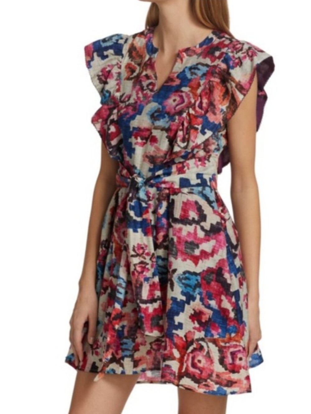 Chufy Memories of Romania Luca Mini Dress Vera Blue Floral Silk Cotton Size M